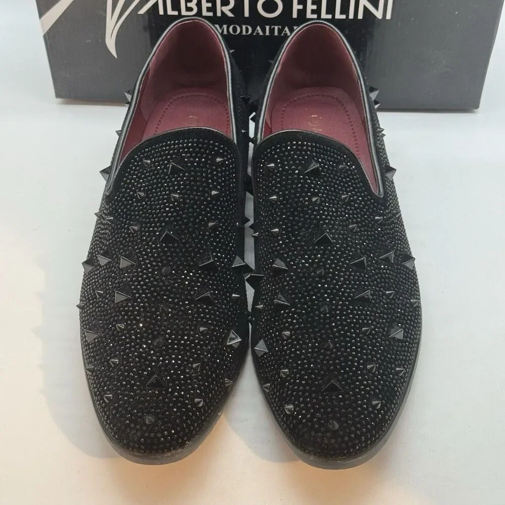 Alberto Fellini Sparko 24 Dress Shoes Men's 13 Loafers Black with Red Sole Spike